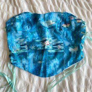 Floral Watercolor Print Strapless Corset Top